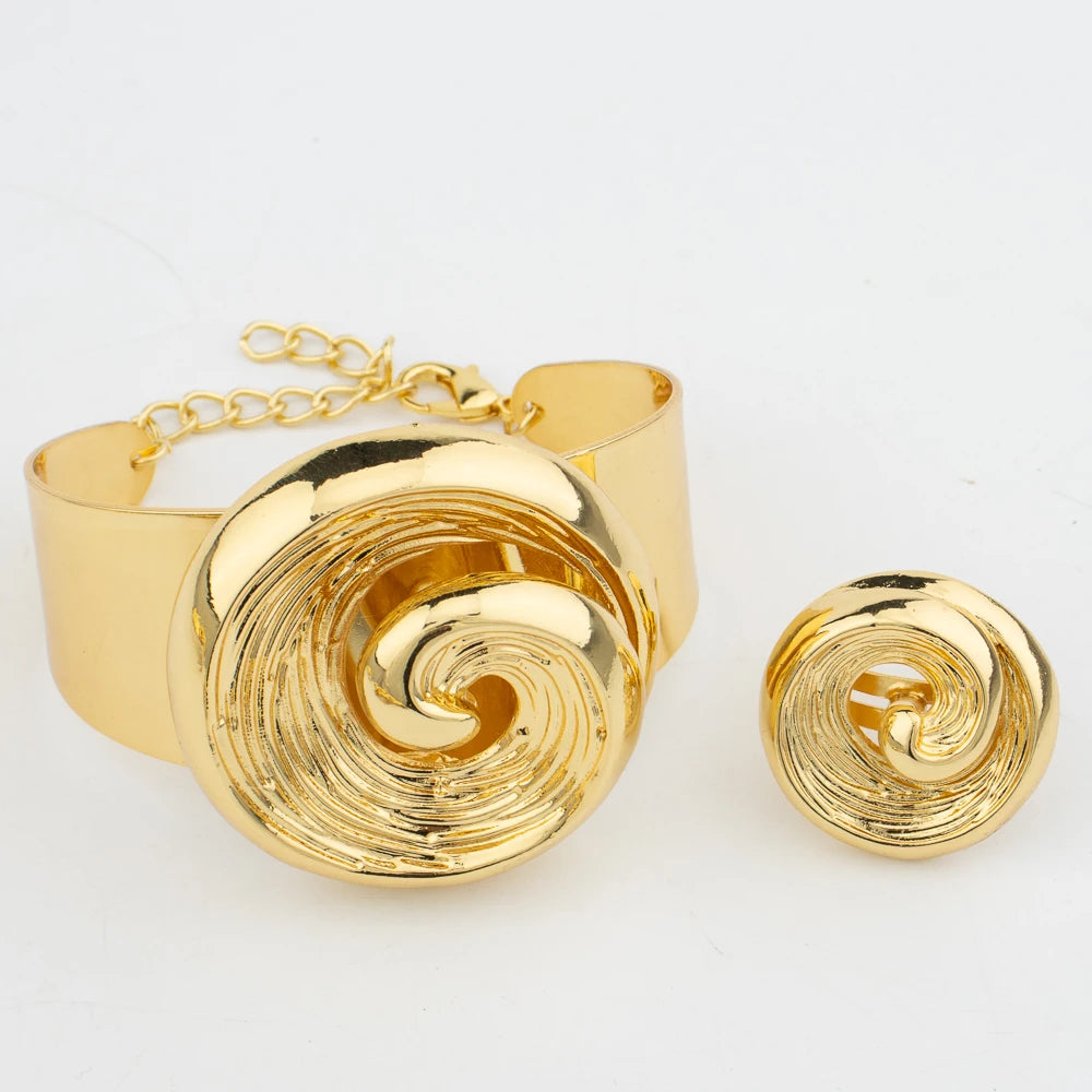 Dubai Großer Schmuckset für Frauen, Hochzeit Braut Halskette, vergoldet, mit Ohrringen, Armband und Ring, für Partygeschenk