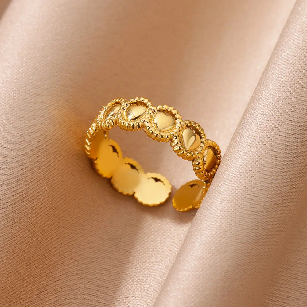 Zirkon Herzringe für Damen, Edelstahl, goldfarben, verstellbarer offener Fingerring, Hochzeit, Ästhetischer Schmuck, Geschenk 2024