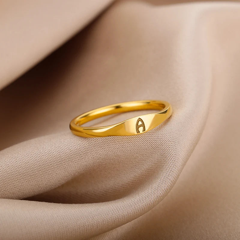 Tiny Initial Letter Rings For Women Stainless Steel Gold Color Aesthetic Finger Ring Fashion Wedding Jewelry Gift anillos 2023