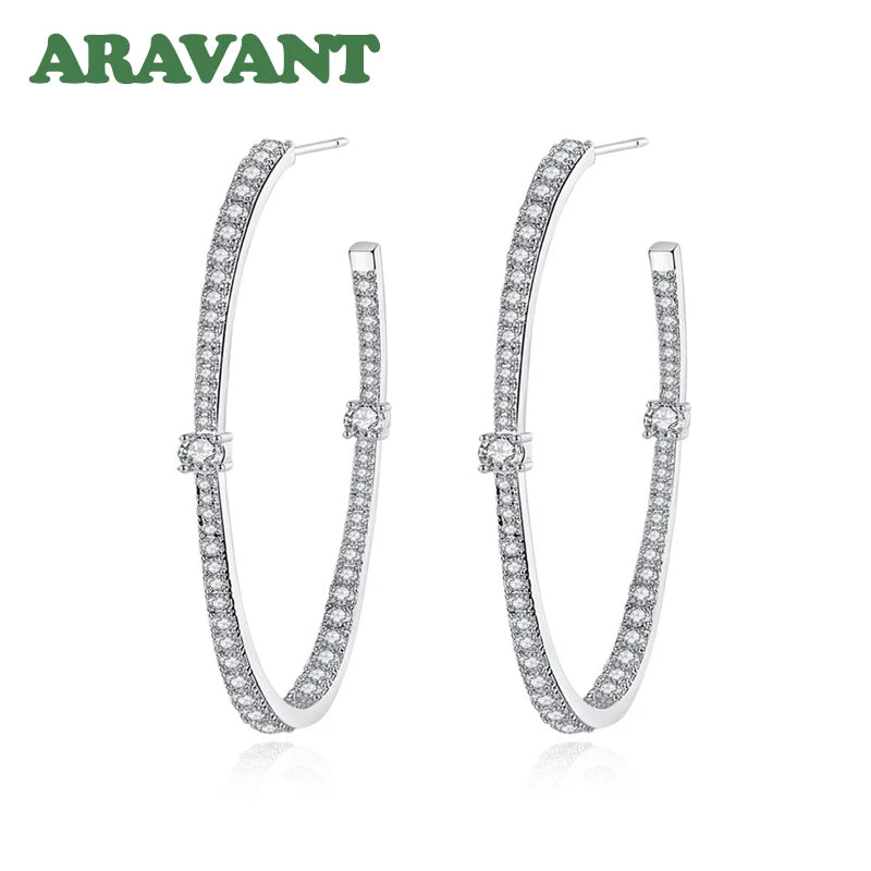 Aravant 925er Silber 48mm Zirkon Creolen für Damen und Mädchen Modeschmuck