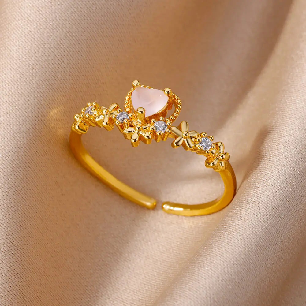 Edelstahlringe für Frauen Goldfarbe Mode Herz Zirkon Öffnungsring Weiblicher Finger Hochzeit Party Schmuck Geschenk