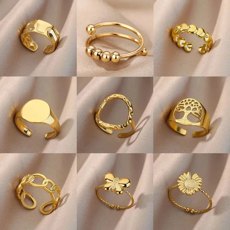 Anillos Irregulares Huecos Para Mujer De Acero Inoxidable Color Dorado Anillo Geométrico Fiesta Joyería De Navidad Regalo Envío Gratis
