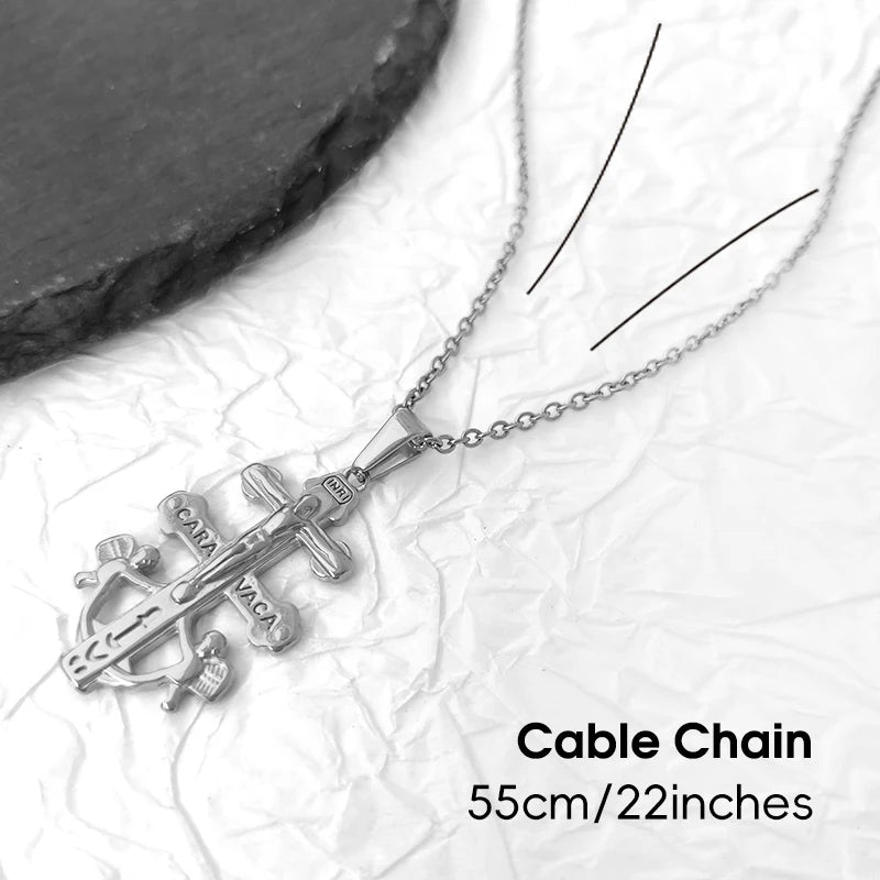 Colgante Cruz de Caravaca con Cristo y Ángeles en Relieve de Acero Inoxidable Abalorios Cruz de Caravaca Accesorios DIY