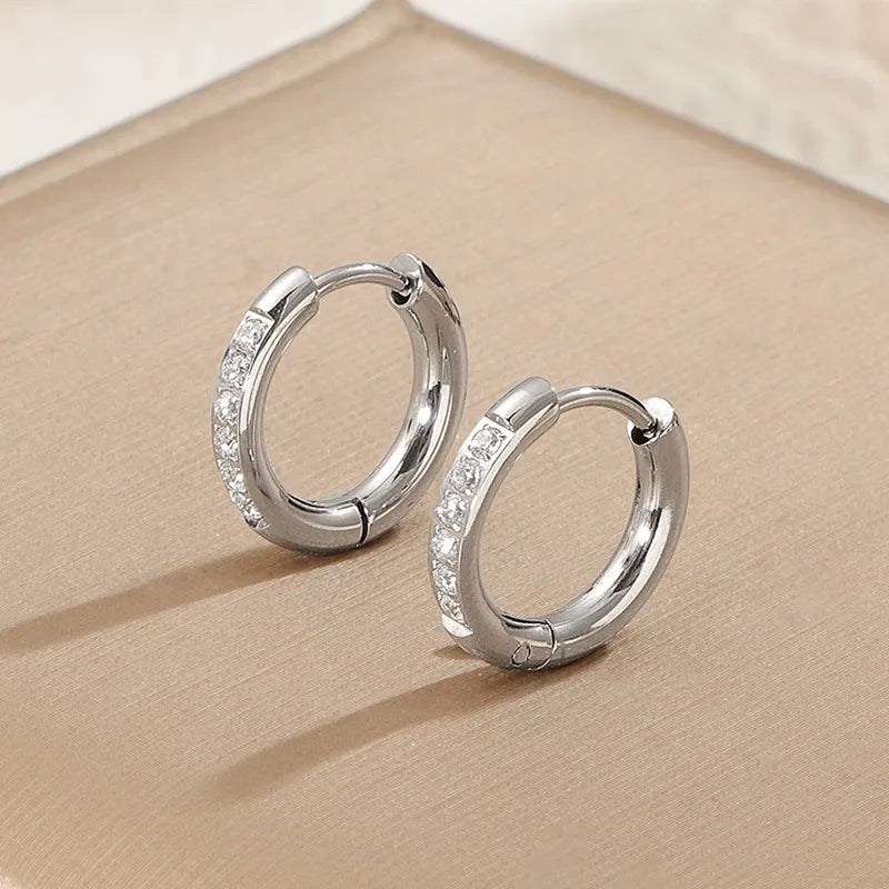 Edelstahl Pave CZ Huggie Creolen für Damen und Herren