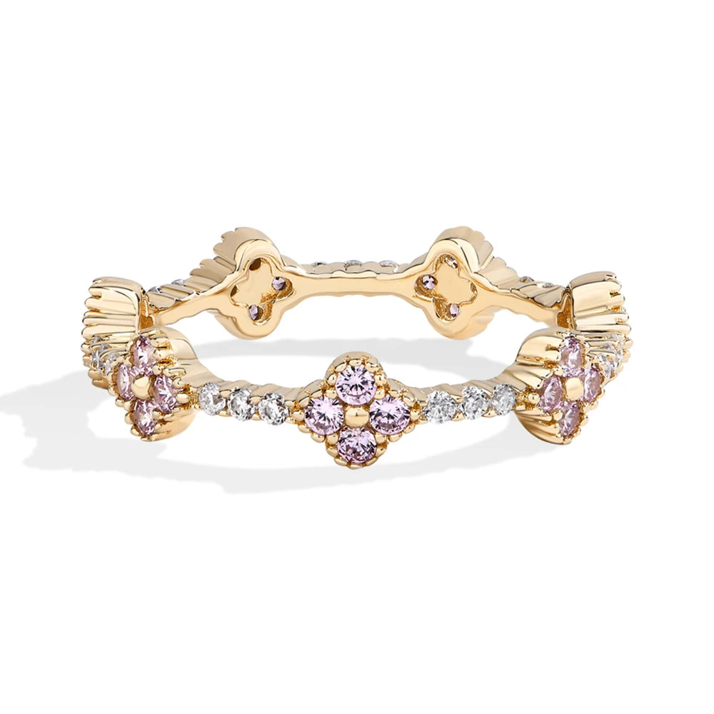 MINTYBOX Anillos de boda de moissanita de plata de ley 925 para mujer, anillo apilable con diamantes de laboratorio, diseño de flor de trébol, joyería fina, regalo