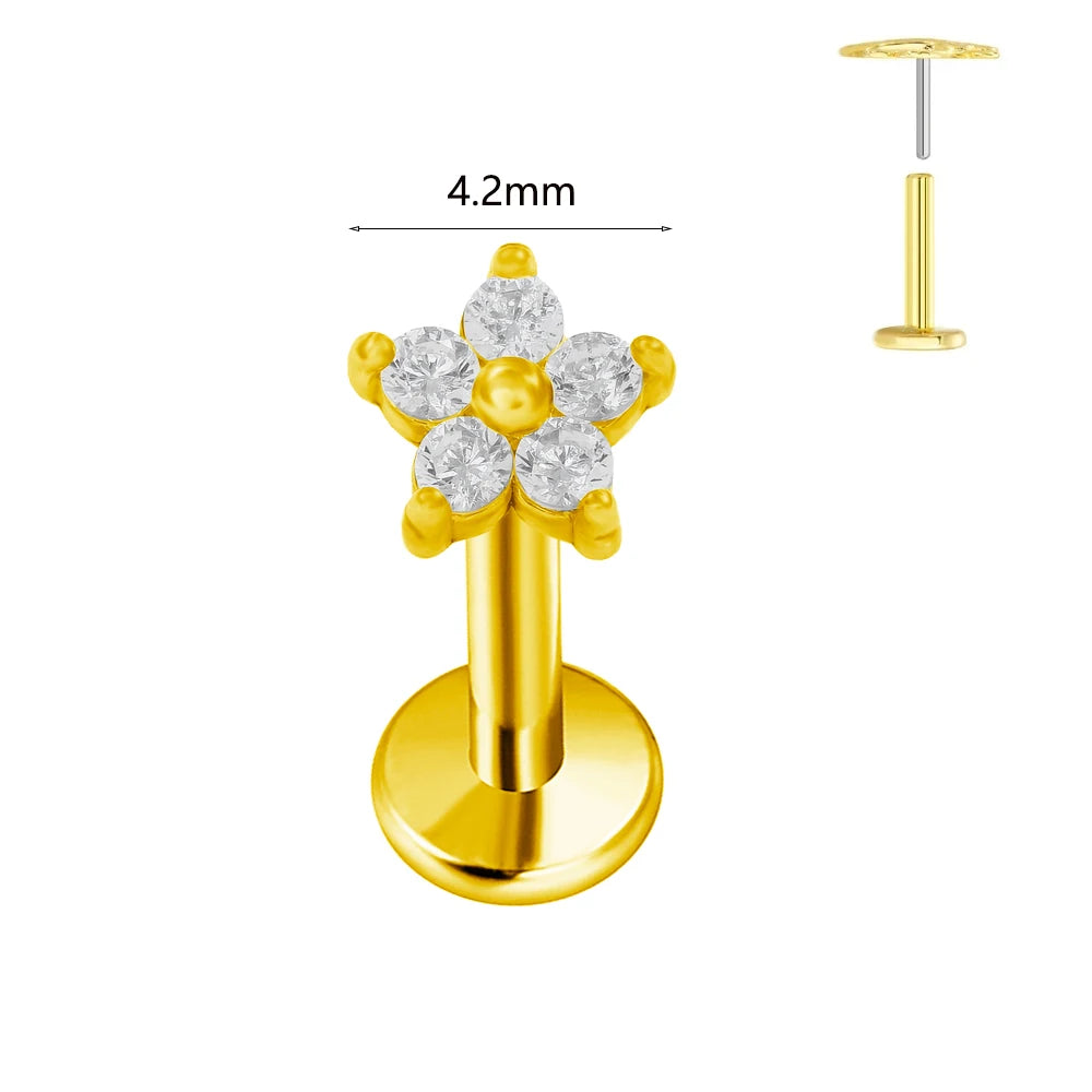 ASTM F136 G23 Titan Labret Piercing Seestern Ohrstecker Biene Blatt Push-In CZ Gewindeloser Knorpel 16/18/20G Körperschmuck