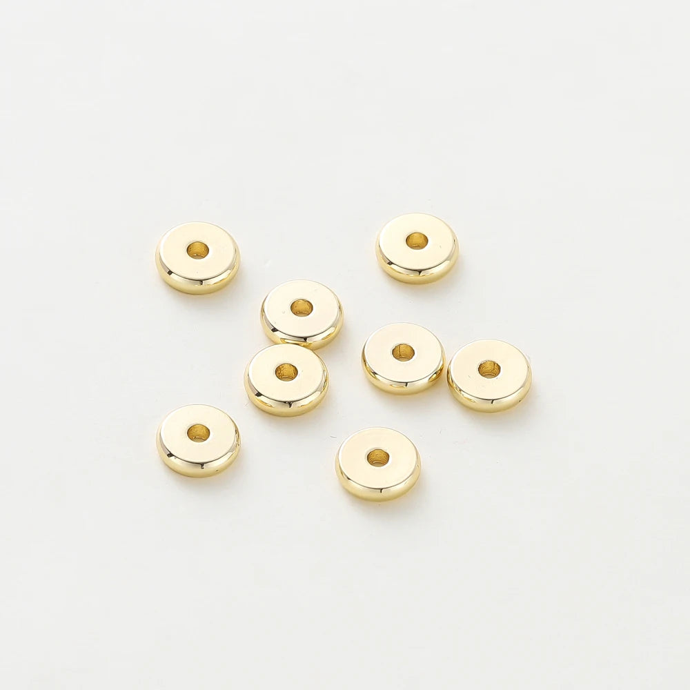 50 Stk./Los 14K/18K Vergoldetes Messing 4mm 5mm 6mm Runde Spacer Perlen Flache Armbandperlen für DIY Schmuckzubehör