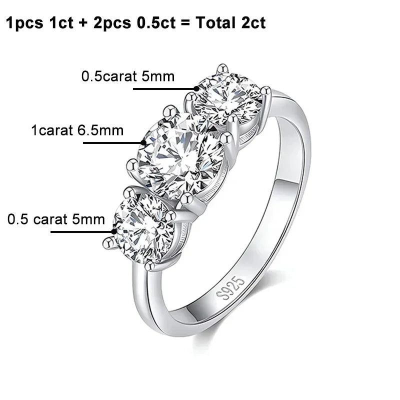 NeeTim 4 Karat Moissanit Verlobungsring für Frauen, 3 Steine, S925 Sterlingsilber mit Vergoldung, Ehering, Versprechen, Diamantringe