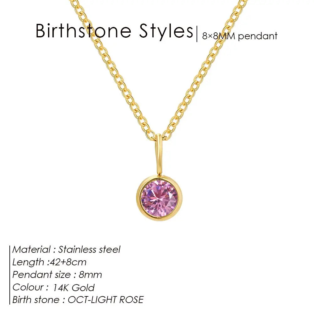 Birthstone Necklace for Woman Stainless Steel 12 Constellation DIY Colourful Zirconia Pendat Birthday Gift Jewelry Wholesale