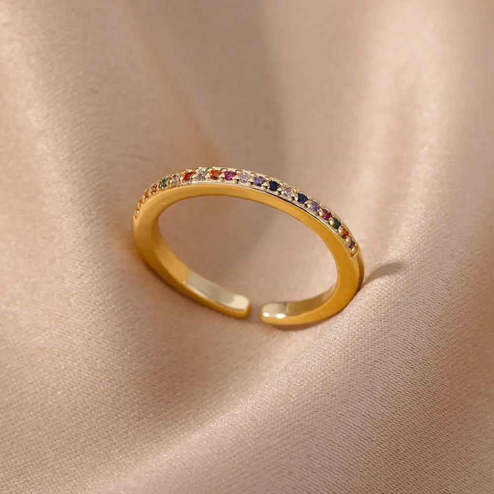 Bunte Zirkonringe für Damen Goldfarbe Edelstahl Mode Cubic Zirkonia Ring 2023 Trend Ästhetischer Hochzeitsschmuck Geschenk