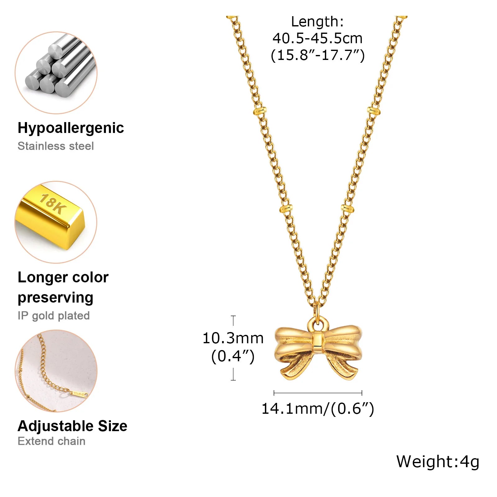 Charms Bow Necklace For Women, Bowknot Chain Choker Necklace, Stainless Steel Thin Link Exquisite Party Jewelry