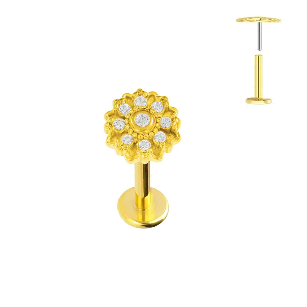 ASTM F136 G23 Titan Blumen Piercing Push-In Zweig Ohrring Stecker Anhänger Gewindefreies Labret Piercing Knorpel Körperschmuck