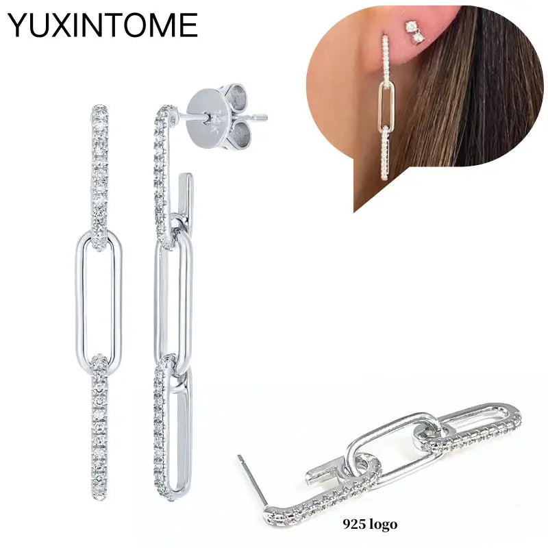 925 Sterling Silber Ohrnadel Mode Creolen Weiße Kristall Luxus Damen Silberohrringe Hochzeit Damenschmuck Geschenk