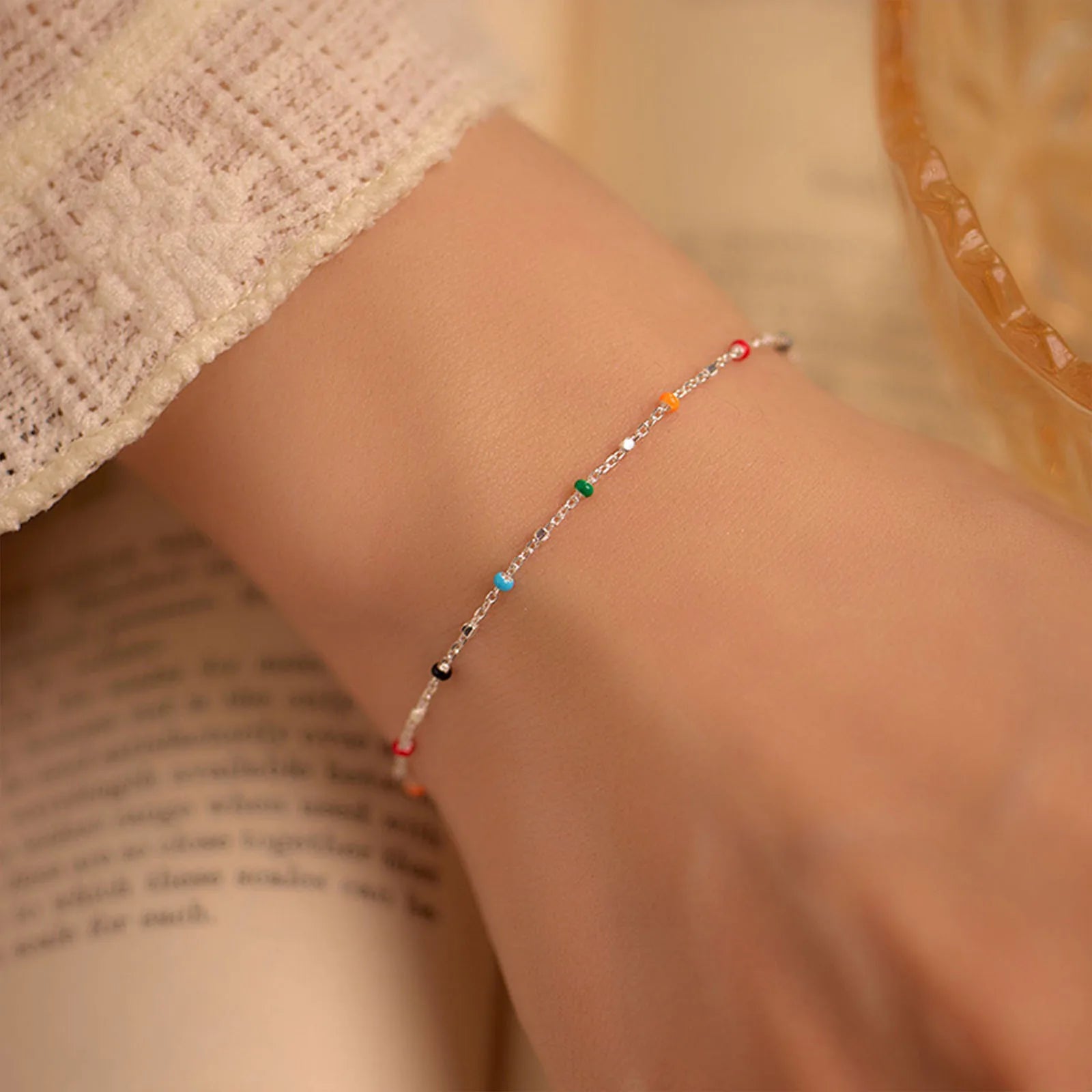 S925 Silber Dopamin Farbige Bohne Armband Damen Beliebt INS Sommer Nischen Dünner Modeschmuck Trendiges Accessoire