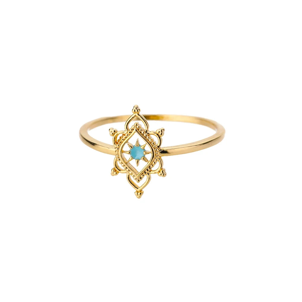 Edelstahl Lotusblumenring für Frauen, goldfarben, Vintage-Stein, Opal, ovaler Blumenring, modischer ästhetischer Schmuck, Geschenk