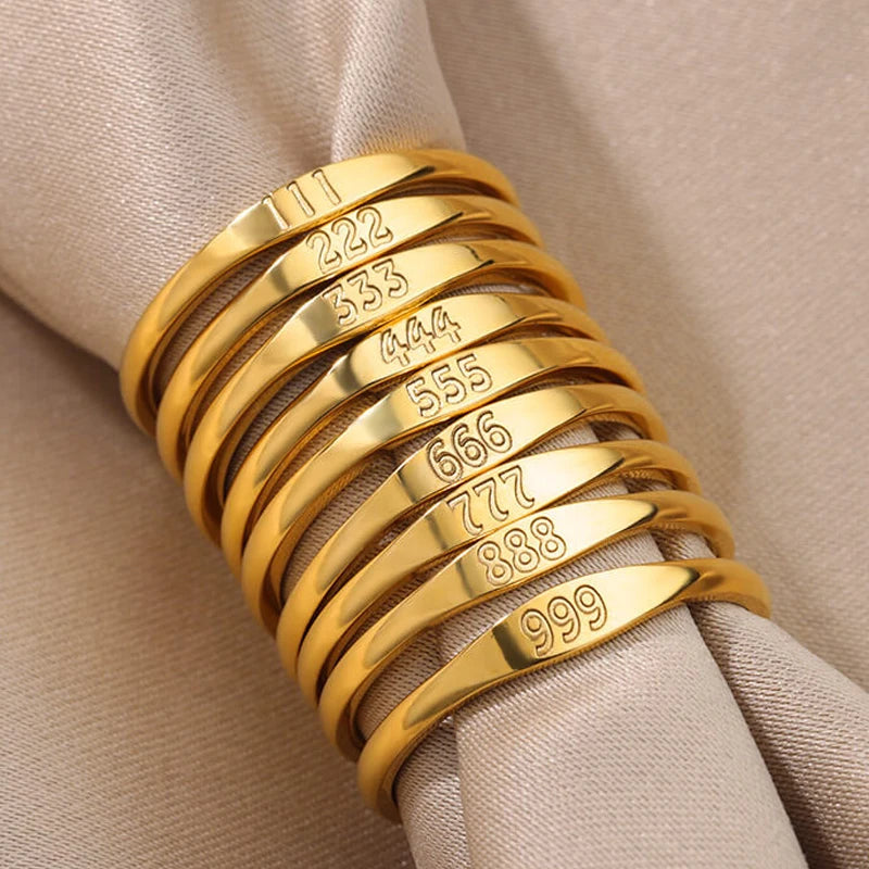 111 222 333 444 555 666 777 999 Engelszahlenringe für Damen Edelstahlring Vintage Ästhetik Retro Schmuck anillos 2025