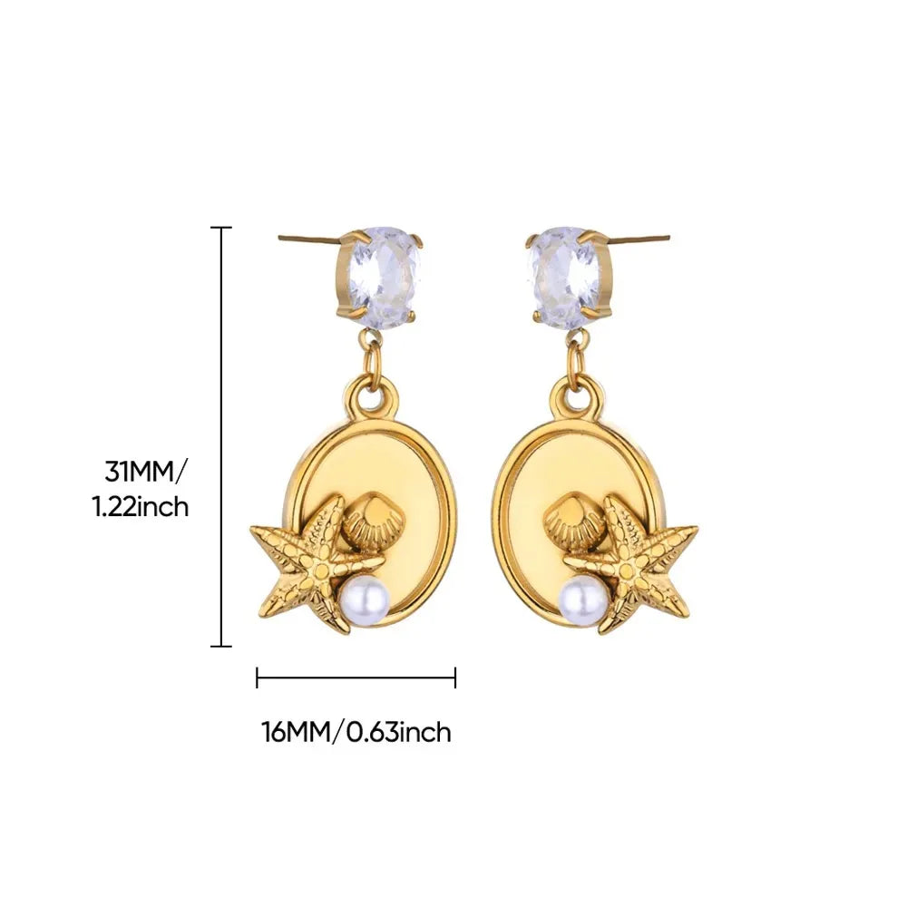 Pendientes de acero inoxidable con forma de estrella de mar vintage para mujer, aretes sencillos con forma de concha de estrella, joyería de fiesta oceánica, regalo 2025
