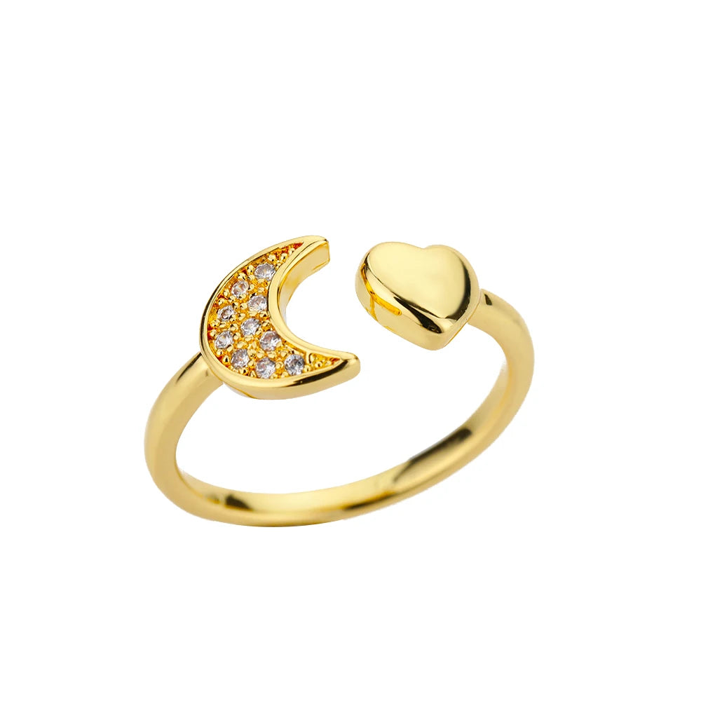 Zirkon Herzringe für Damen, Edelstahl, Goldfarben, geometrischer offener Fingerring, modischer Hochzeitsschmuck, ästhetisches Geschenk