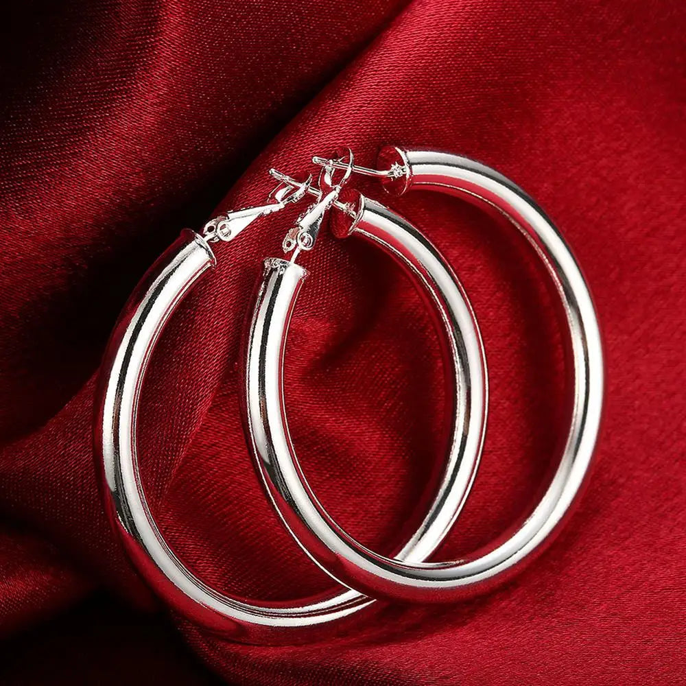 Pendientes de aro redondos simples de plata de ley 925 de alta calidad para mujer, joyería de moda para boda y compromiso