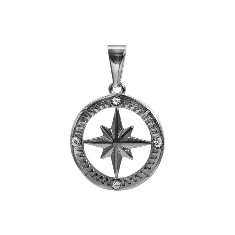 Collar Polaris de Acero Inoxidable - Diseño de Cielo Estrellado Redondo Chapado en Oro de 18K, Colgante de Estrella Polar para Joyería DIY