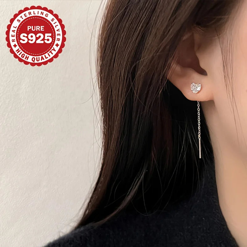 Pendientes largos colgantes de plata de ley S925, par, aptos para uso diario, regalo de San Valentín, joyería para mujer, baja alergenicidad