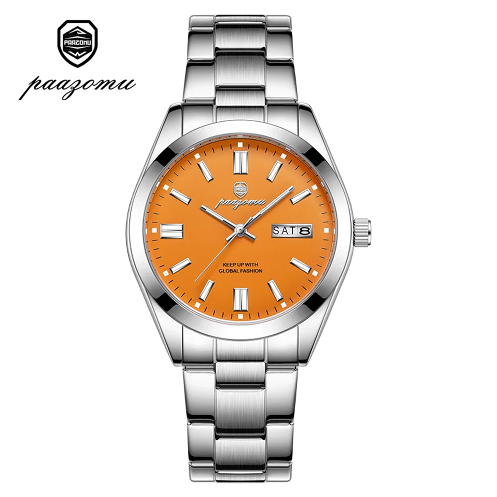 PAAZOMU Reloj de Pulsera para Hombre de Lujo, Resistente al Agua, de Acero Inoxidable, con Fecha Luminosa, Semana, Moda, Negocios, Cuarzo, Relojes de Hombre
