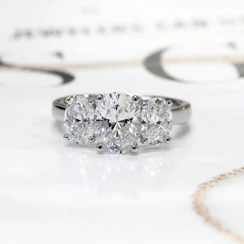 925 Sterling Silber Klassische Funkelnde Ovale Zirkonringe für Damen Hochwertige Hochzeitsparty Trendiger Schmuck Jubiläumsgeschenk