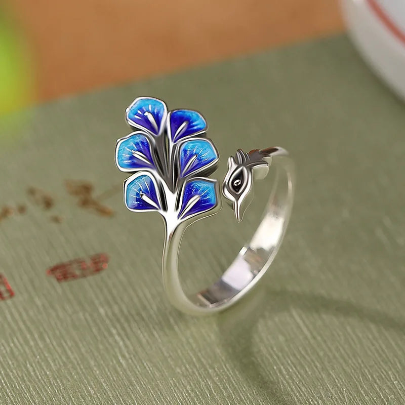 925 Sterling Silber Blauer Pfau Eheringe für Frauen Verlobung Hochzeit Edler Schmuck Damenschmuck Großhandel