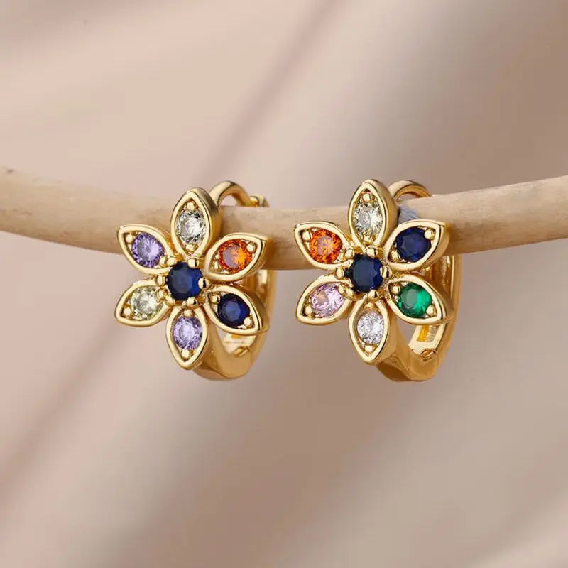 Regenbogen Zirkon Ohrringe für Damen Edelstahl Creolen 2024 Neu Trend Luxus Ästhetik Accessoires Schmuck Aretes Mujer
