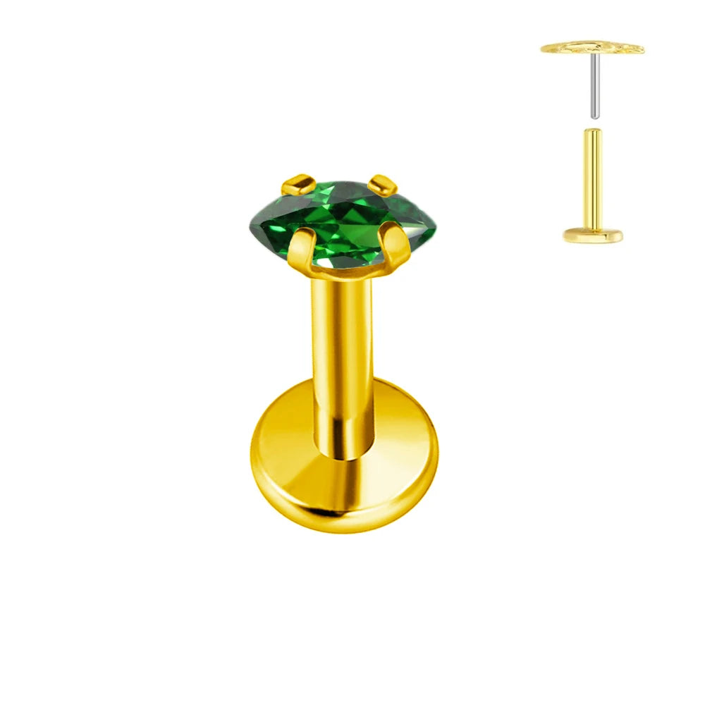 100 % G23 Titan Horse Eyes CZ Labret Piercing Push-in Multicolor Tragus Ohrstecker Gewindelos Knorpel Körperschmuck