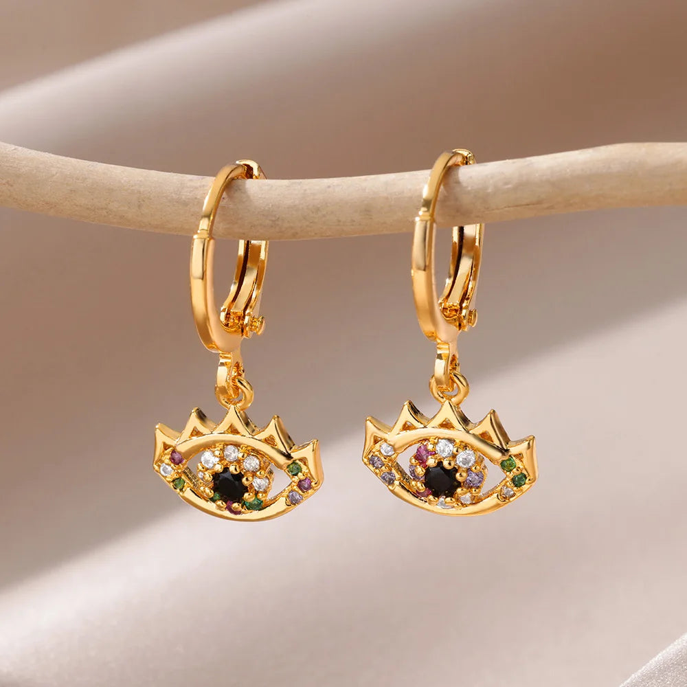 Neu Zirkon Evil Eye Ohrringe für Frauen Goldfarbe Edelstahl Ohrring Hochzeit Ästhetischer Vintage Schmuck Geschenk Brincos