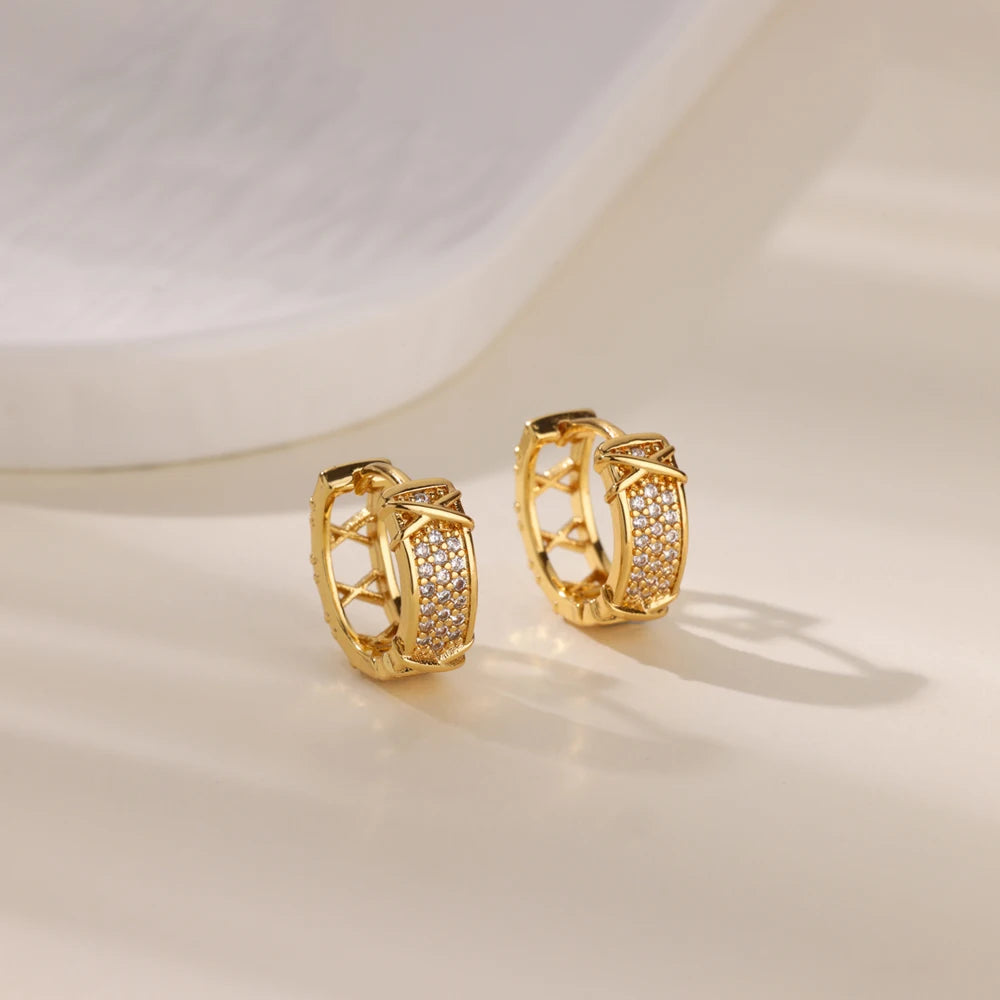 Creolen aus Zirkonia für Damen, Luxuriöse Kristall-Zirkon-Ohrringe in Goldfarben, aus Edelstahl, Schmuck, Hochzeitsfeier-Geschenk