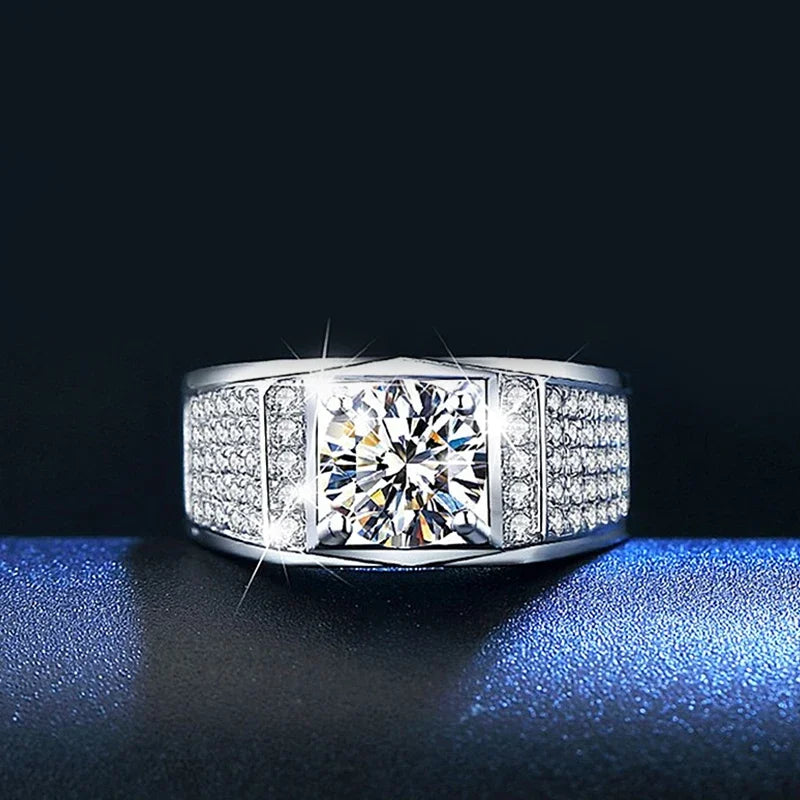 NeeTim 1ct D-Farbe Moissanit Ehering Herrenring 925 Sterling Silber mit vergoldetem Verlobungsring Geschenk für Männer
