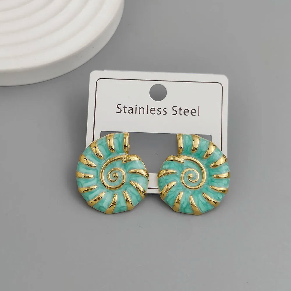 Kreative muschelfarbene Emaille-Edelstahl-Ohrringe, wasserdichte und rostfreie Damenohrringe, Partyschmuck