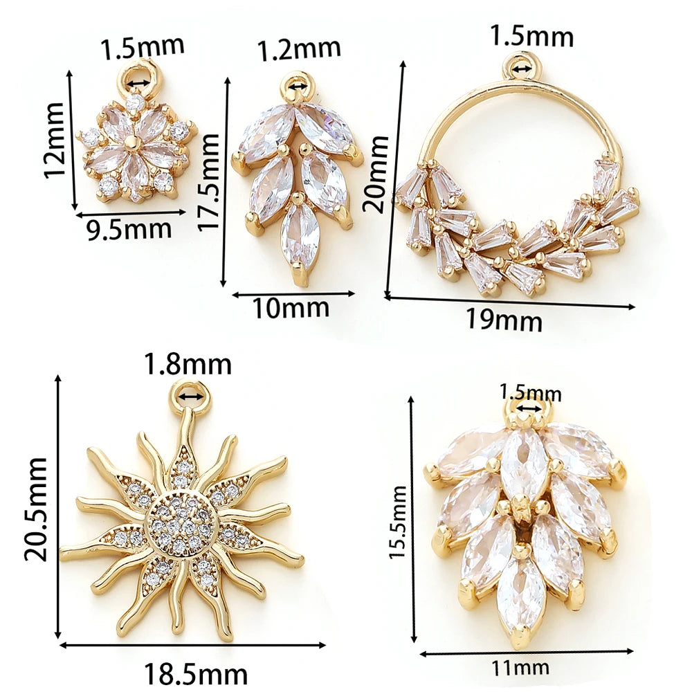2/4 piezas de colgantes de dijes de hojas variadas chapados en oro de 18 quilates con circonitas para suministros de fabricación de joyas de collar DIY