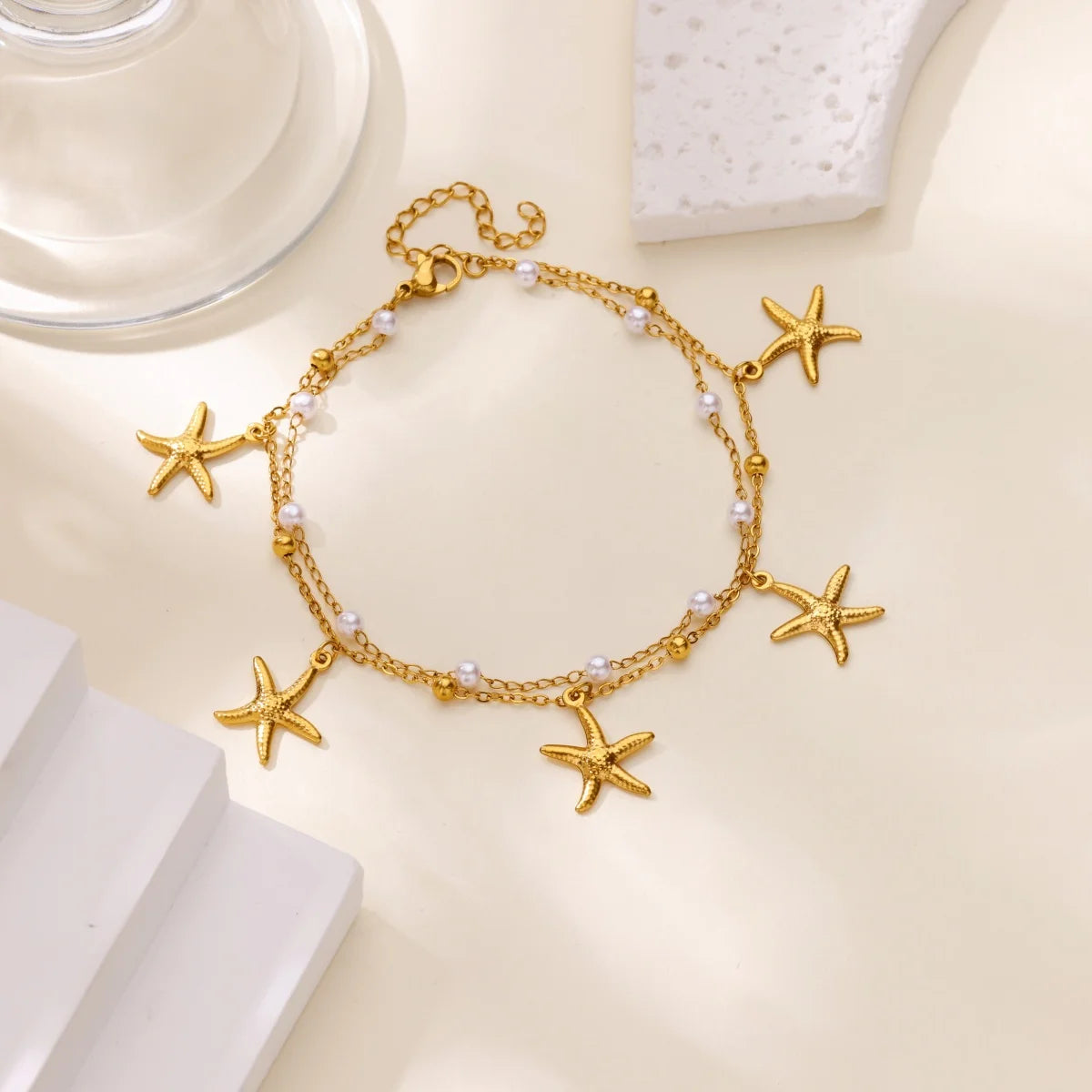 Edelstahl-Imitationsperlen-Fußkettchen für Damen, goldfarbene Kette, Knöchel-Armband, Fußkettchen, Sommer-Strandschmuck-Accessoires, Geschenk