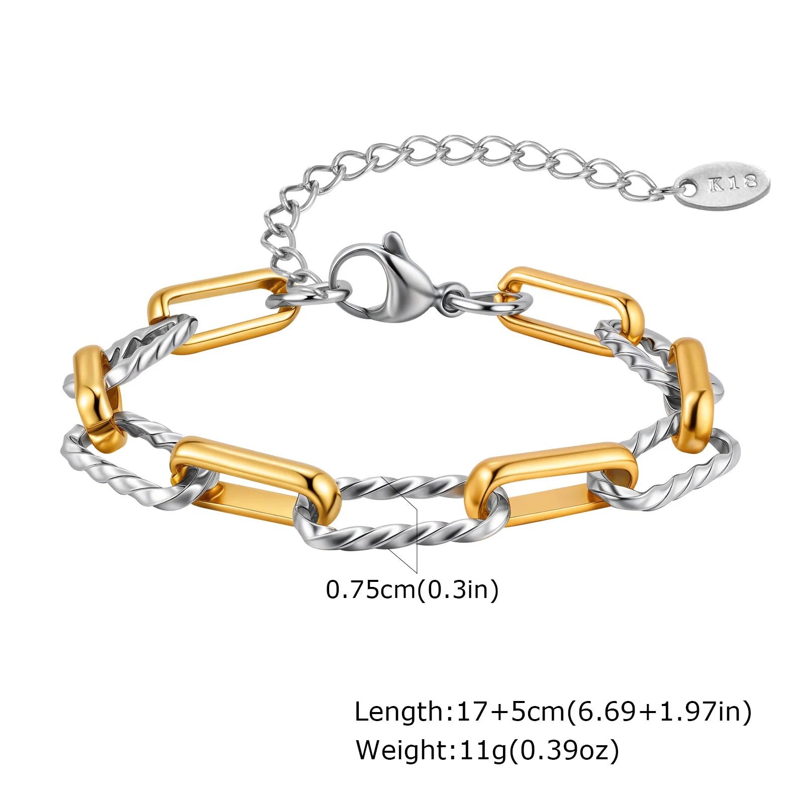 Zweifarbige Kettenarmband für Damen, klobiges Glied aus Metallmix, wasserdichter Schmuck aus Edelstahl, stylisches verstellbares Armband