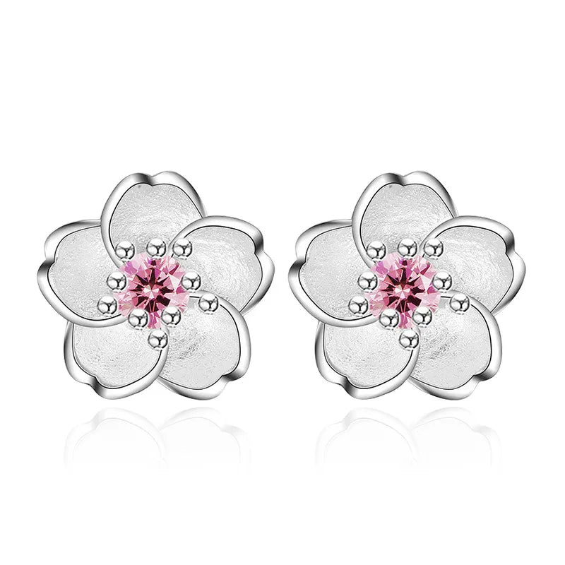 925er Sterlingsilber Rosa Lila Zirkon Blume Kleine Ohrstecker für Frauen Hochzeit Elegante Luxus Schmuck Accessoires Großhandel