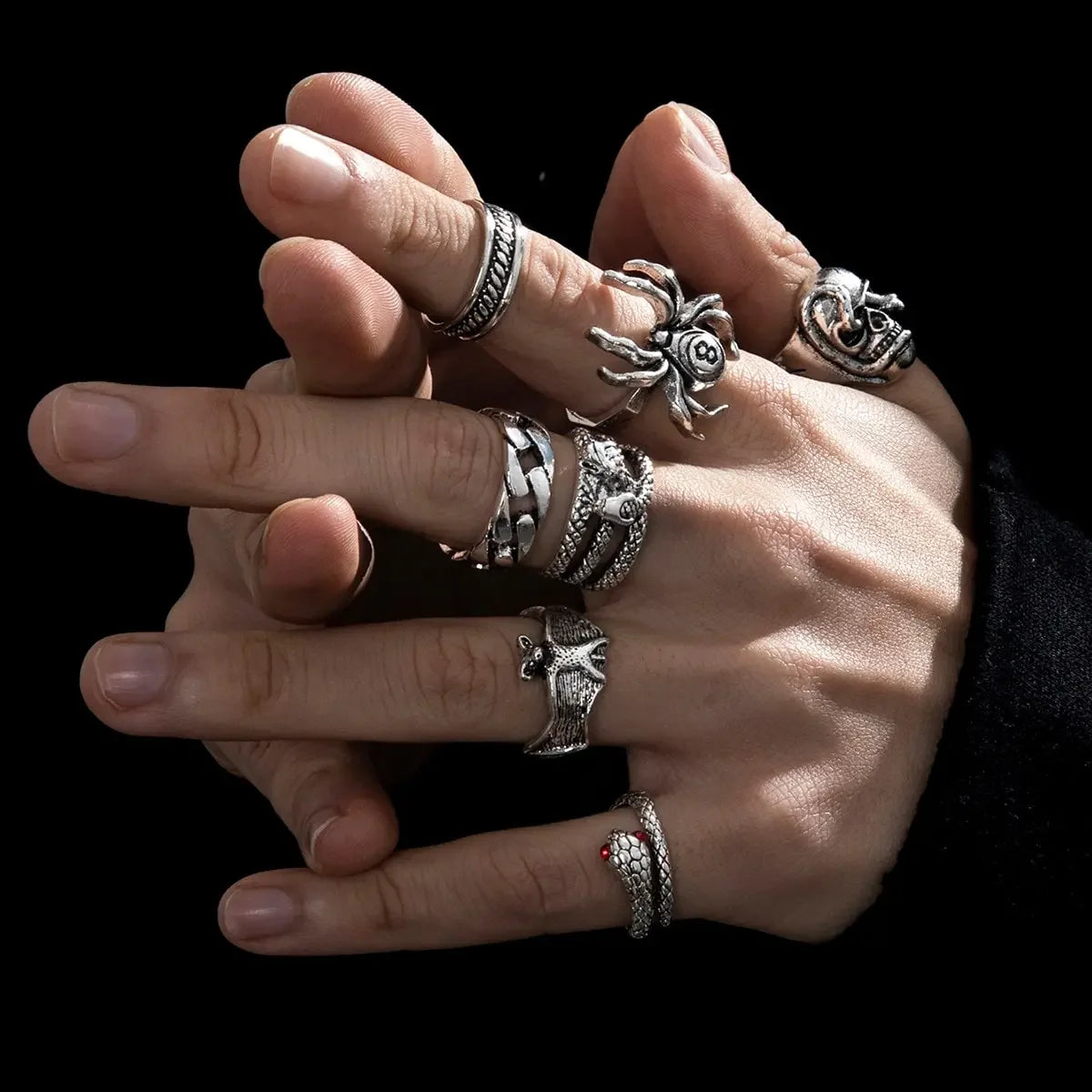 Punk Gothic Skelett Unisex Ring Set Grunge Schmetterling Frosch Frau Mann Schmuck Hip Hop Party Street Ring 2024 Neues Schmuckgeschenk