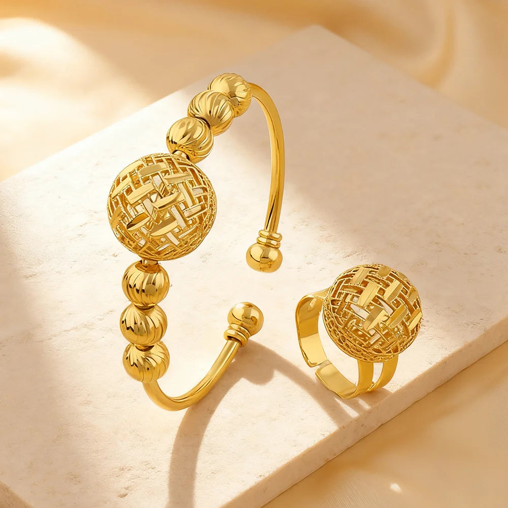 Neu Vergoldete 2026 Edelstahlkette Armband und Ring äthiopischer hawaiianischer Schmuck Armreifen für Damen kostenloser Versand Geschenk