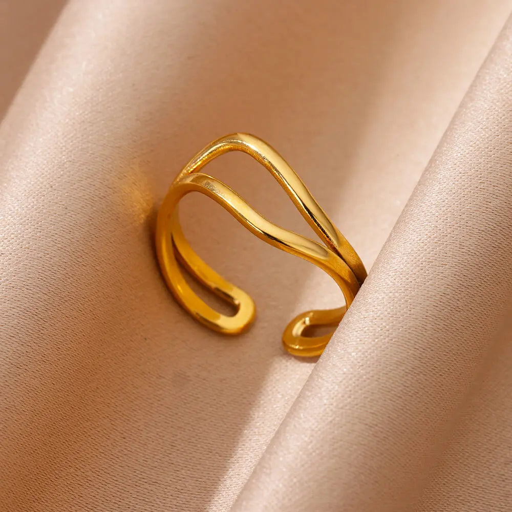 Anillos abiertos minimalistas de acero inoxidable para mujer, color dorado, para boda, anillo estético, accesorios de joyería de diseño, BFF