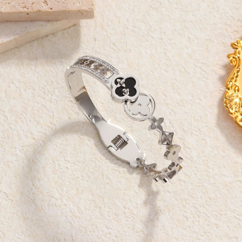 Klassisches Edelstahl-Zirkon-Emaille-Damenarmband, hochwertiges wasserdichtes Metallarmband, Hochzeitspartyschmuck