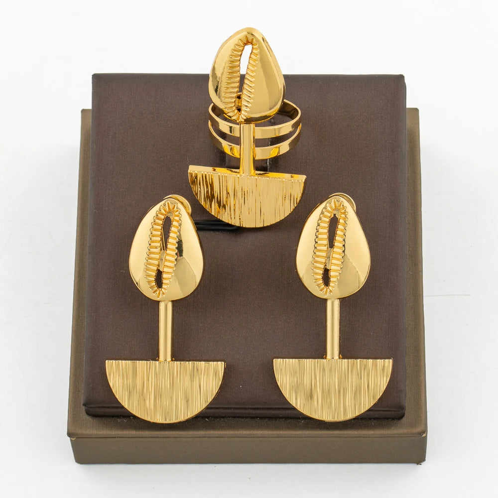 Vergoldetes Ohrringe und Ring Schmuckset für Damen Exquisite Hakenohrringe Fingerring Alltagskleidung für Party Jahrestag Geschenke