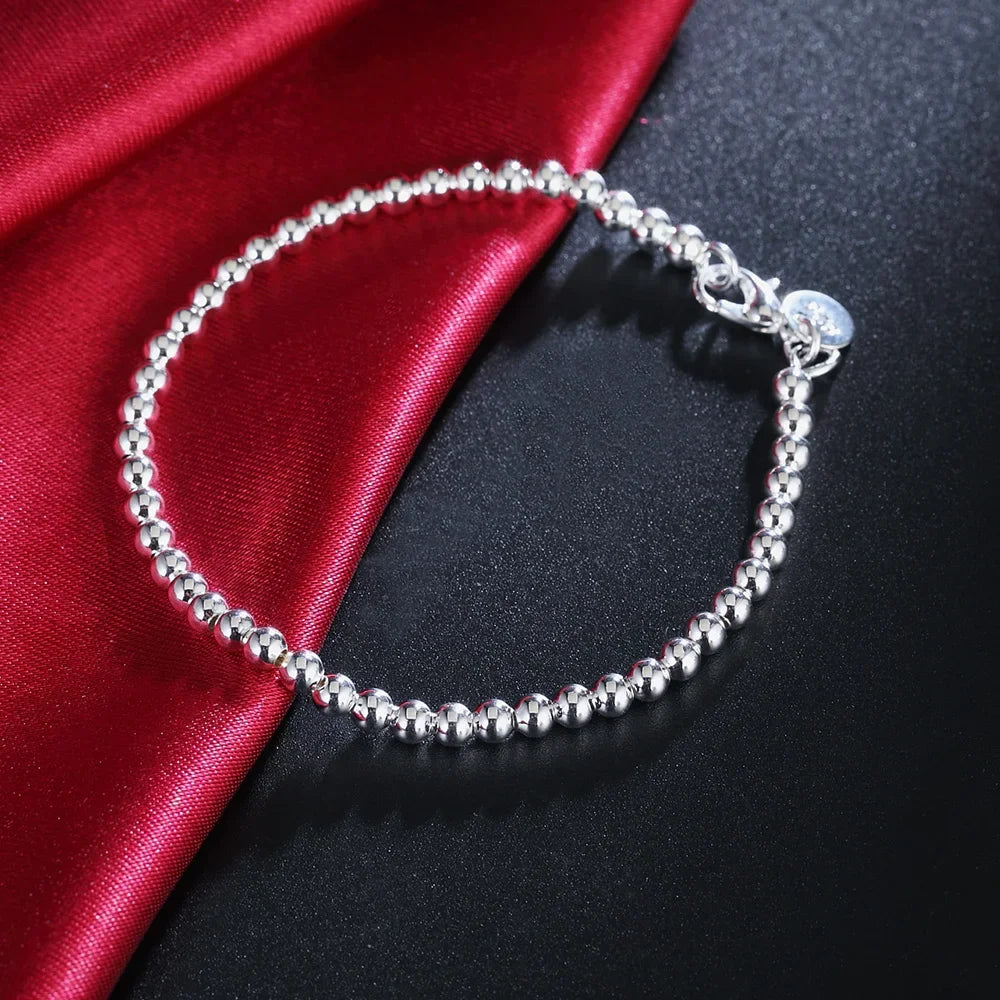 Weihnachtsgeschenke Charms 925 Sterling Armband 4MM Perlenkette für Damen Beliebter Markenschmuck Mode Hochzeitsparty