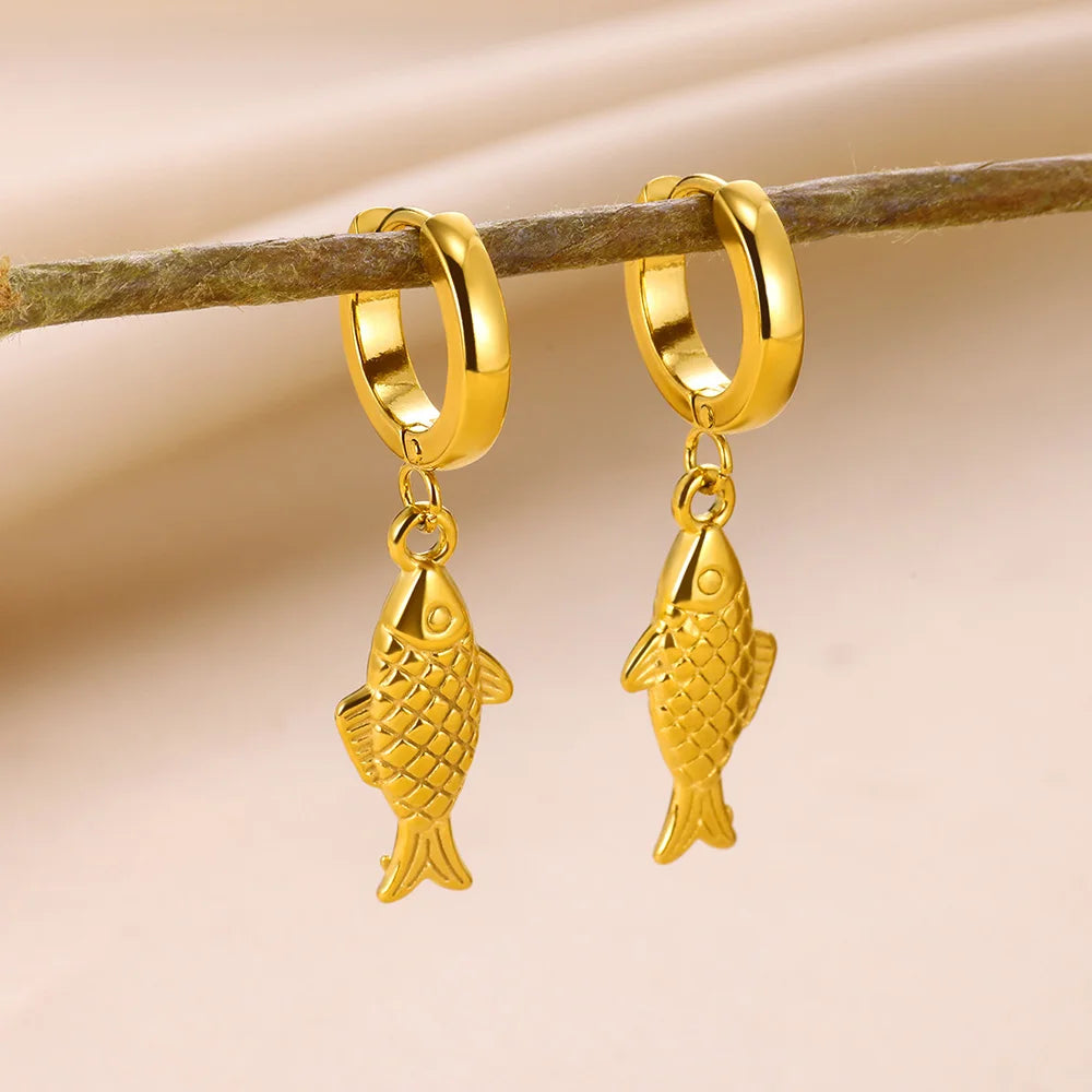 Pendientes de aro de estrella de mar de agua dulce con concha para mujer, elegantes, de acero inoxidable, color dorado, Aretes, accesorios de joyería de Navidad