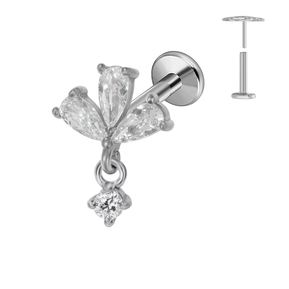 ASTM F136 G23 Titan Blumen Anhänger Labret Threadless Piercing Schmetterling Push-in Lippenstecker Daith Conch Ohrring 16G 18G 20G