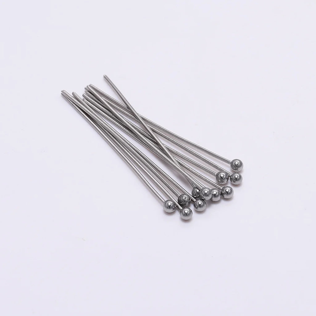 100 unidades/paquete de alfileres de cabeza de bola de acero inoxidable de 15-50 mm de color plata para hacer joyas a mano, accesorios de hallazgos de alfileres