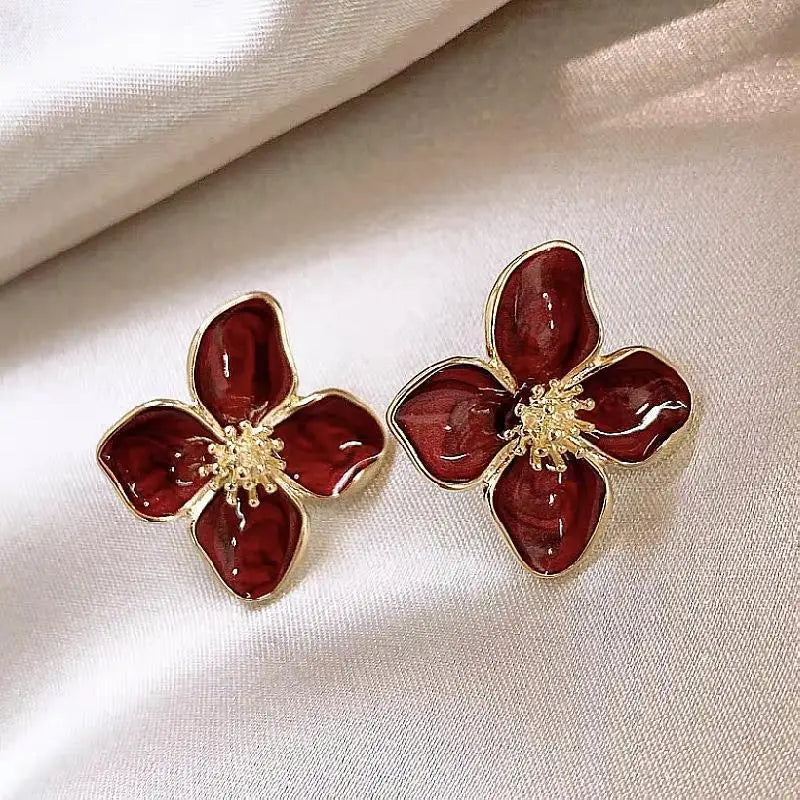 Mode Koreanische Frauen Retro Tropfglasur Rote Blumen Ohrringe Damen für Zarte Ohrringe Luxus Paar Verlobung Schmuck Geschenk