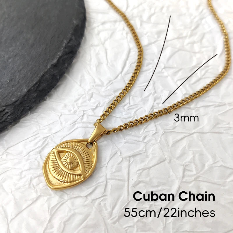 Collar de ojos malvados de Hip Hop - Joyería con colgante de ojo del diablo para hombres y mujeres | Regalo religioso de acero inoxidable chapado en oro