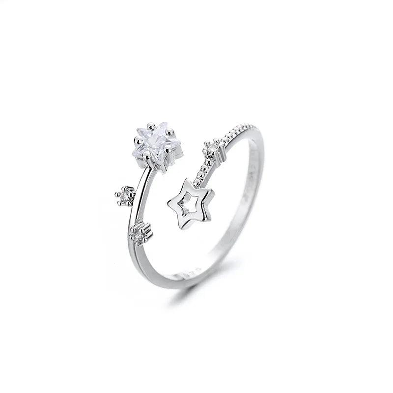 925er Sterling Silber Stern Kristall Ring für Frauen Mädchen Persönlichkeit Einfach Verstellbar Exquisiter Schmuck Dropshipping Geschenk